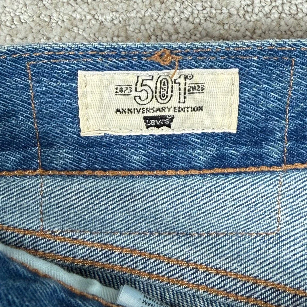 Levi's 501 Mens 34x30 150th Anniversary Distressed Straight Leg Denim Blue Jeans